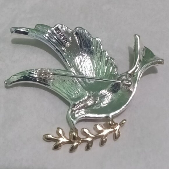 NAPIER Holiday Christmas Inspiring Peaceful Dove Gold & Clear Crystal Brooch Pin - Picture 2 of 4